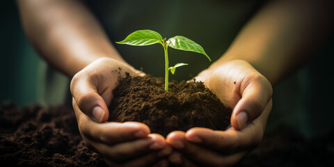 hand holding small tree for planting. concept environment green world earth day