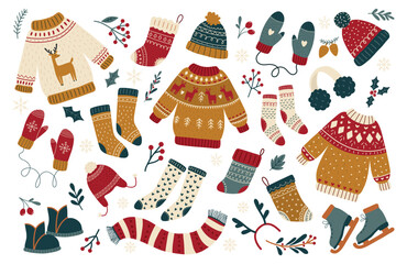 Cozy Winter Holiday Set. Christmas Design Elements. 