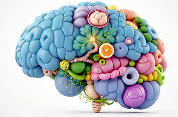 3d model of brain, visual representation of the brain's composition, multiple cell varieties, human brain activity concept