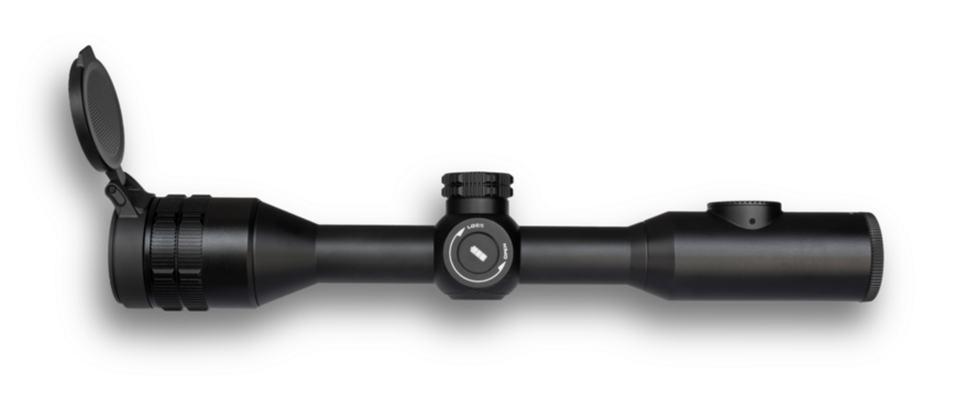 Infrared rifle scope with lens covering open isolated with a shadow in png