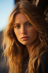 hyper-realistic portrait of a model with natural warm lighting