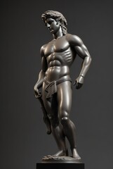 Upper body statue of a greek god apollo facing forward on a plain black background from Generative AI