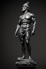 Upper body statue of a greek god zeus facing forward on a plain black background from Generative AI