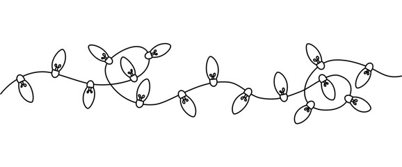 Christmas lights svg vector illustration - minimalist lineart design - festive xmas element - line art coloring light bulbs garland for Christmas holiday cards, banners, footer, header, menu