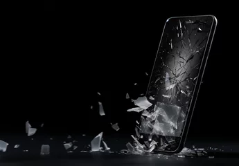 Fotobehang A shattered Cellular Phone - falling - broken - crushed - explosion - damaged - generic model - shards of broken screen © ana