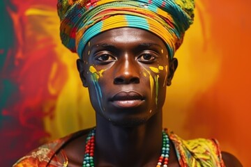 colorful portrait of african man , AI Generated