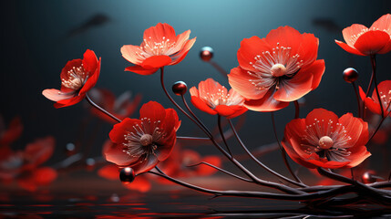 Beautiful field of red poppies on blur background - obrazy, fototapety, plakaty