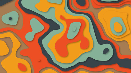 Abstract colored paper texture background. Minimal paper cut composition with layers of geometric shapes and lines in light blue, orange, black, brown colors