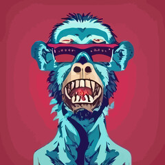 A blue monkey wearing sunglasses design vector illustration for use in design and print poster canvas.eps