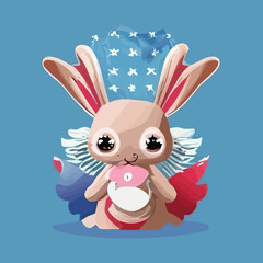 A cartoon bunny with wings and a hat design vector illustration for use in design and print poster canvas.eps