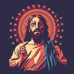 Naklejka na ściany i meble A jesus vector - god vector with a beard and a cross design vector illustration for use in design and print poster canvas.eps