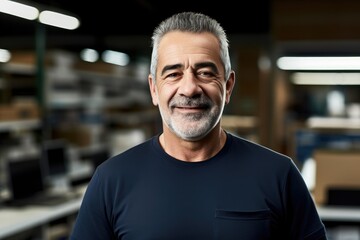 Obraz premium Happy mature man with a confident smile expressing satisfaction and success in a portrait.