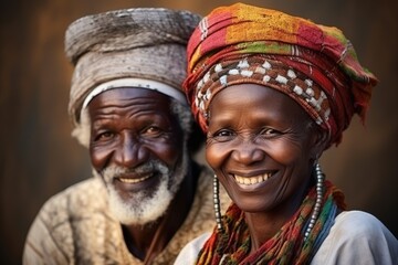 Fototapeta premium colorful portrait of old african couple, AI Generated