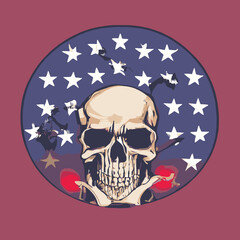 A skull with a flag american and stars design vector illustration for use in design and print poster canvas