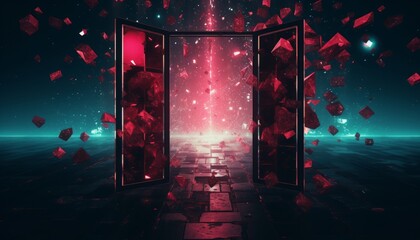 An abstract image of doors or portals leading to different parallel realities - obrazy, fototapety, plakaty