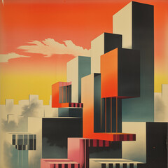 Brutalism architecture vintage poster