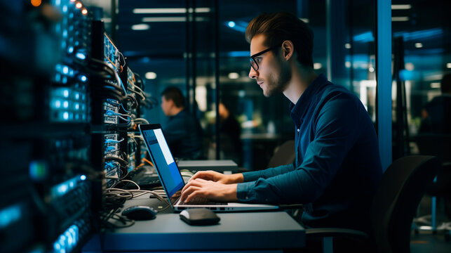 Male Worker in Data Center