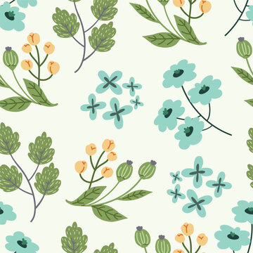 Seamless pattern flowers blue-green tone color, Vintage floral background, Pattern for design wallpaper, gift wrap paper and fashion prints.