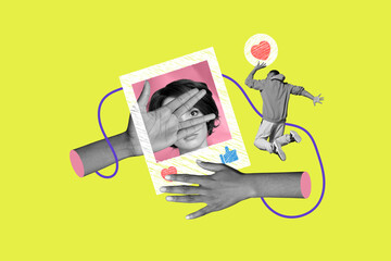 Creative picture collage promoting funky guy addicted user instagram famous blogger post new photo...