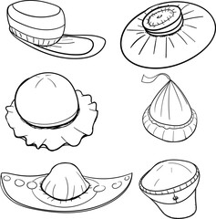 Set of different hats or head decorations