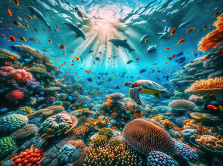 Fototapeta na wymiar Underwater Wonderland: The Life of a Coral Reef