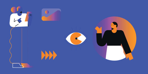 Digital Marketing background. Business activities. Modern deep machine learning technology. Flat vector illustration