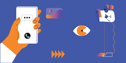 Digital Marketing illustrations. Business activities. Modern deep machine learning technology. Flat vector illustration