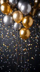 Obraz na płótnie Canvas Black and golden balloons with sparkles high detailed background
