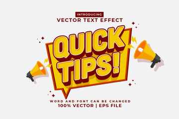 Editable text effect Quick Tips 3d Cartoon template style premium vector
