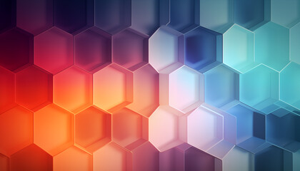 Minimalistic wallpaper of translucent colorful hexagon honeycomb shape pattern. 3d rendering with dramatic lighting.