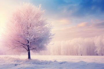 Fototapeta na wymiar Dreamy soft winter landscape at sunrise