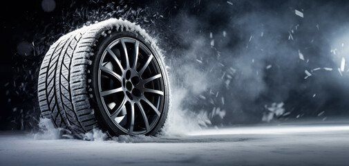 Wheel with winter tire ready for winter with snow and all difficult weather conditions