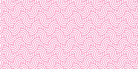 Seamless pink pattern with circles fabric curl backdrop. Seamless overlapping pattern with waves pattern with waves and pink geometric retro background.