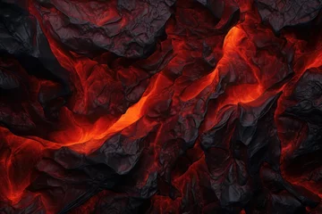 Foto auf Alu-Dibond Hot volcanic magma texture, top view. Lava black dark background. © JK2507