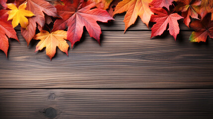 Naklejka na ściany i meble Seasonal autumn leaves on rustic background