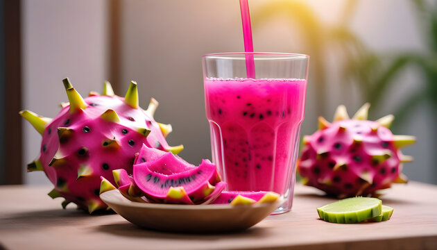 Glass of juice with fresh dragon fruits_ Dragon fruits image