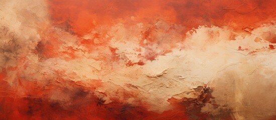 In the background an abstract pattern of textured red hues emerges from the earth showcasing the...