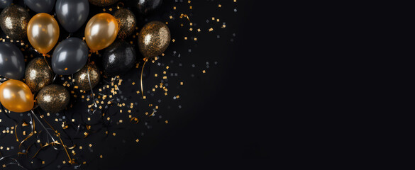 Black and golden balloons on black background with space for text, Black Friday sale background for poster, banners, flyers, card, advertising