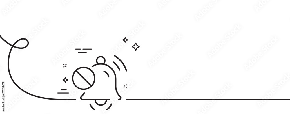Poster mute sound line icon. continuous one line with curl. silence bell sign. turn off music symbol. mute 