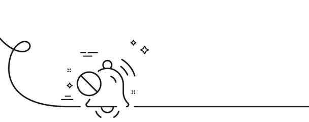 Mute sound line icon. Continuous one line with curl. Silence bell sign. Turn off music symbol. Mute sound single outline ribbon. Loop curve pattern. Vector