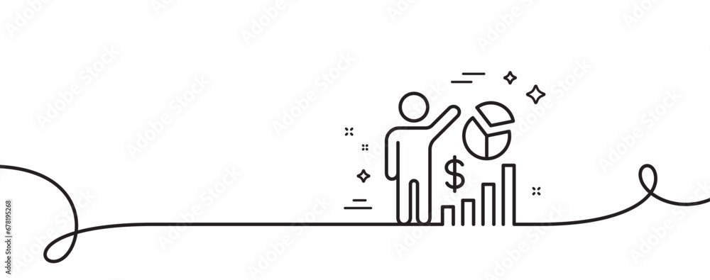 Poster Seo statistics line icon. Continuous one line with curl. Search engine optimization sign. Analytics chart symbol. Seo statistics single outline ribbon. Loop curve pattern. Vector