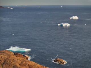 arctic icebergs are melting on arctic ocean in greenland, climate change with global warming