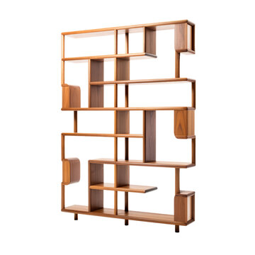 Modern bookshelf isolated on transparent background, png
