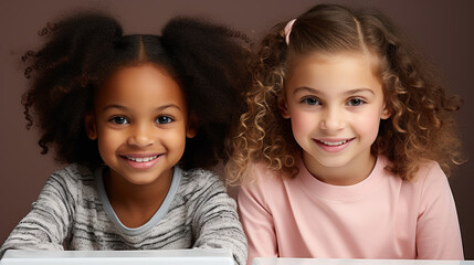 Obraz premium Smiling girls with curly hair together