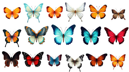 Collection of butterflies on isolated transparent background. Watercolor butterfly png collection