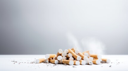 Cigarette placed on a white background - obrazy, fototapety, plakaty