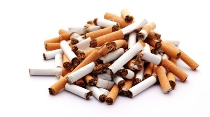 Cigarette placed on a white background - obrazy, fototapety, plakaty