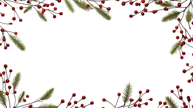 Festive Christmas frame, holly berries, golden trim