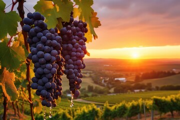black grape for wine on vineyards background