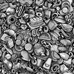 Cartoon doodles Bakery seamless pattern